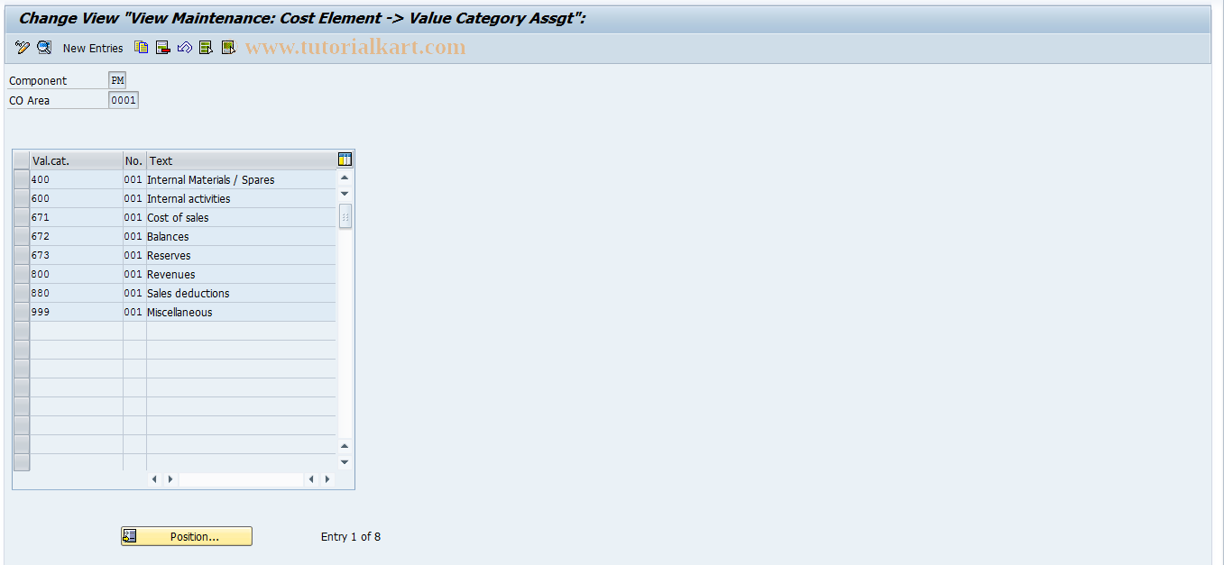 SAP TCode OIK2 - Maintenance of PM value cat. assignments