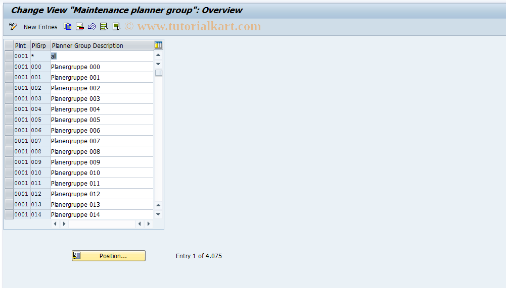 SAP TCode OIL3 - Planner Group