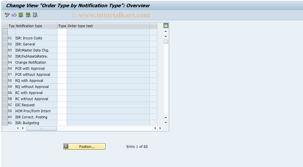 SAP TCode OIM3 - Order Type by NotifType