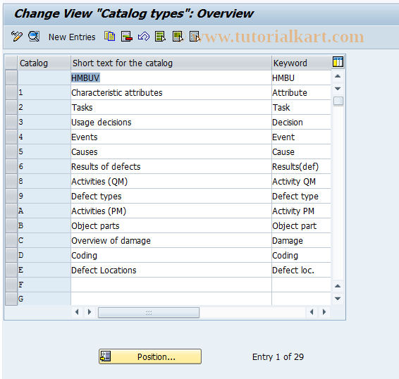 SAP TCode OIMK - Catalog Types