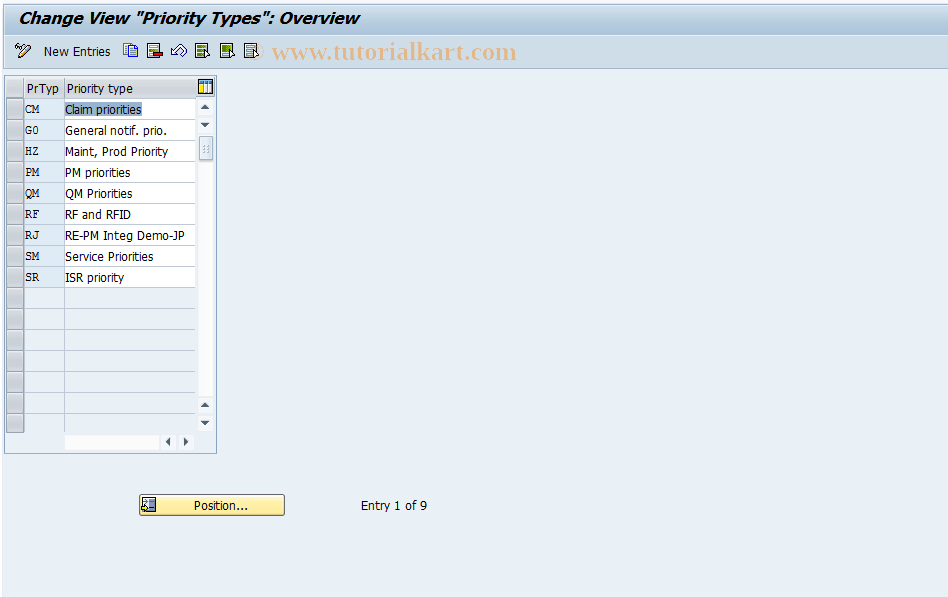 SAP TCode OIMP - Priority Types