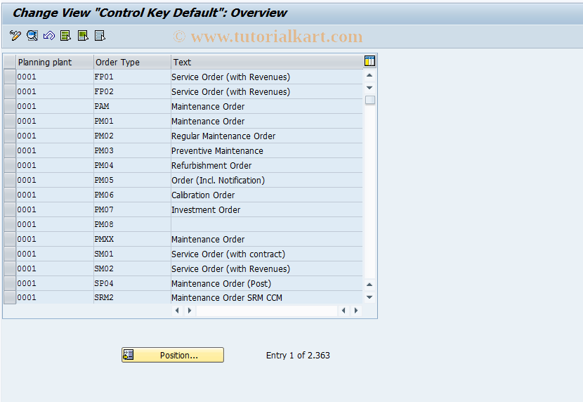 SAP TCode OIO6 - Default Control Keys