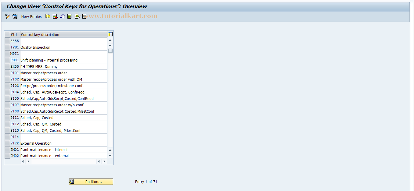 SAP TCode OIO7 - Operation Control Keys