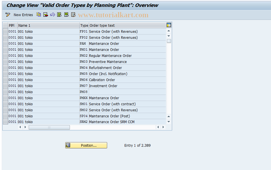 SAP TCode OIOD - Valid Order Types by PlanPlant