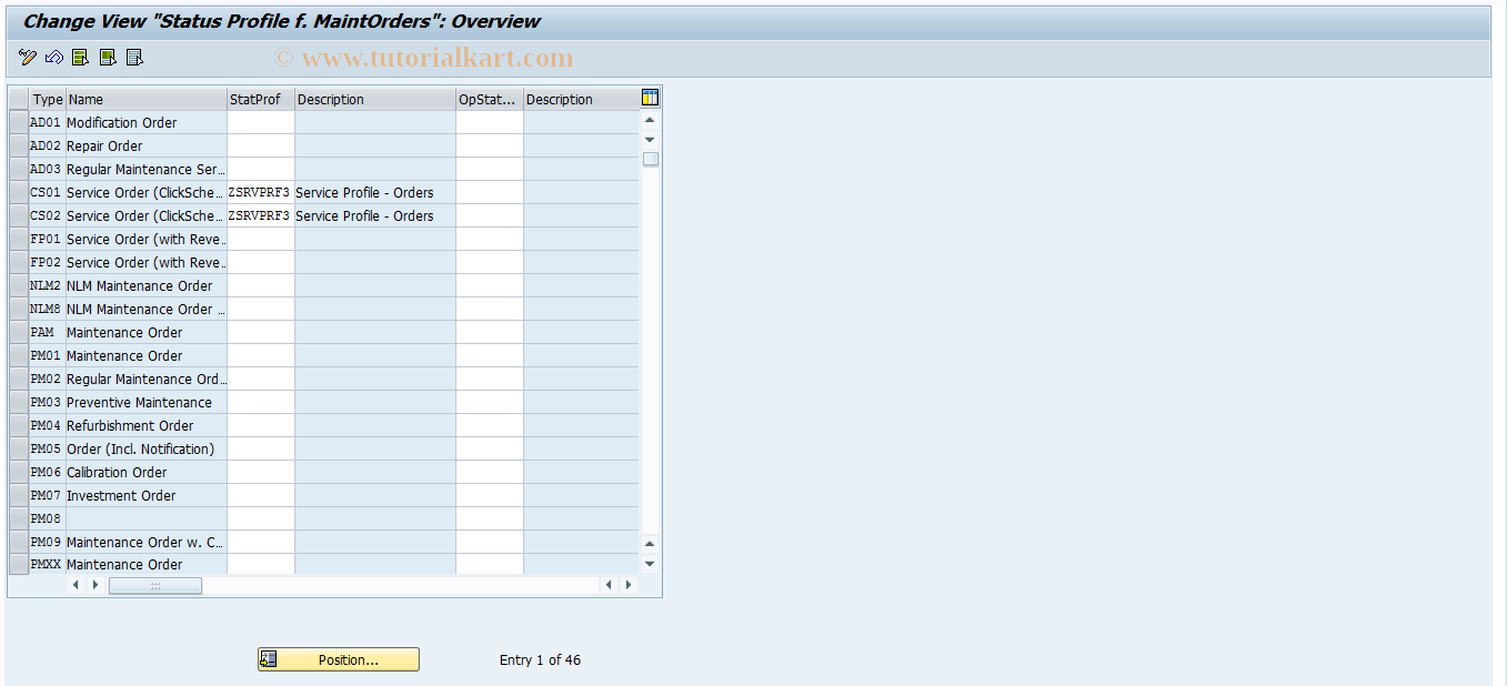 SAP TCode OIOG - Maintenance Order Status Profile