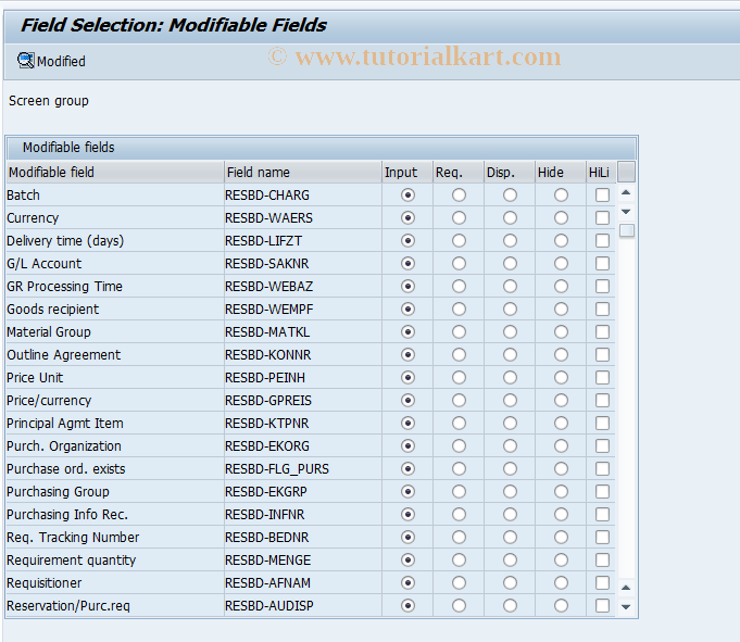 SAP TCode OIPSMDMAT - Field Selection for PS Components