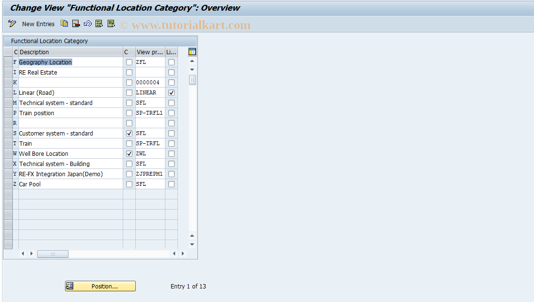 SAP TCode OIPT - FunctLocation Categories