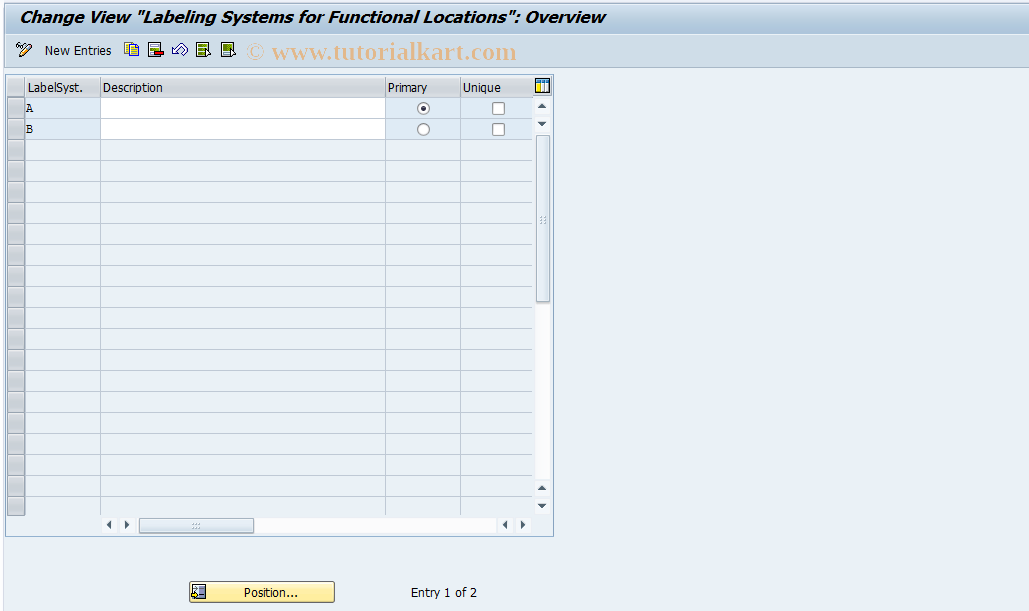 SAP TCode OIPV - Functional Location Labeling Systems