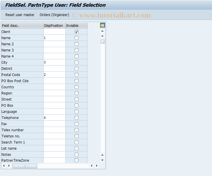 SAP TCode OIR7 - FieldSel. PartnType User