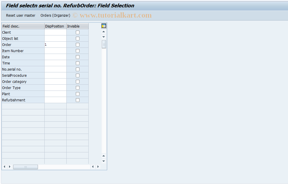 SAP TCode OIRA - Field selectn serial number RefurbOrder