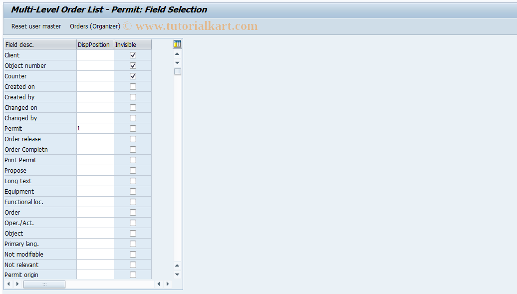 SAP TCode OIRG - Multi-Level Order List - Permit