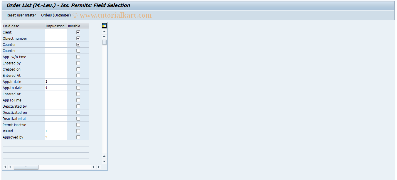 SAP TCode OIRH - Order List (M.-Lev.) - Iss. Permits