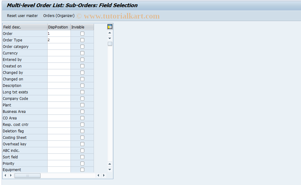 SAP TCode OIRS - Multi-level Order List: Sub-Orders