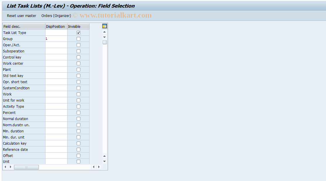 SAP TCode OIRU - List Task Lists (M.-Lev) - Operation