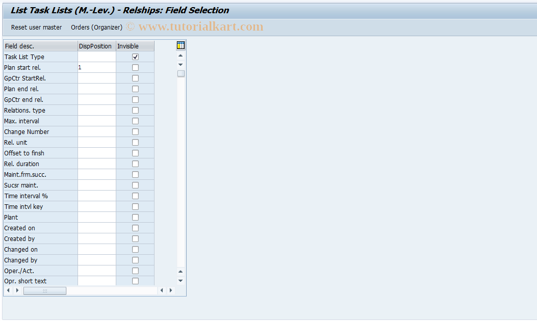 SAP TCode OIRW - List Task Lists (M.-Lev.) - Relships
