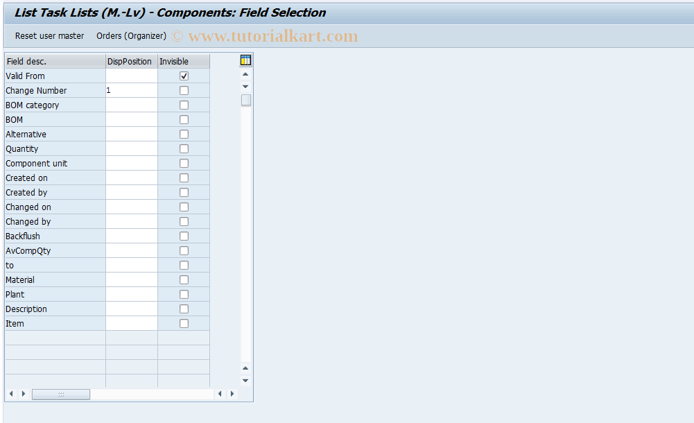 SAP TCode OIRX - List Task Lists (M.-Lv) - Components