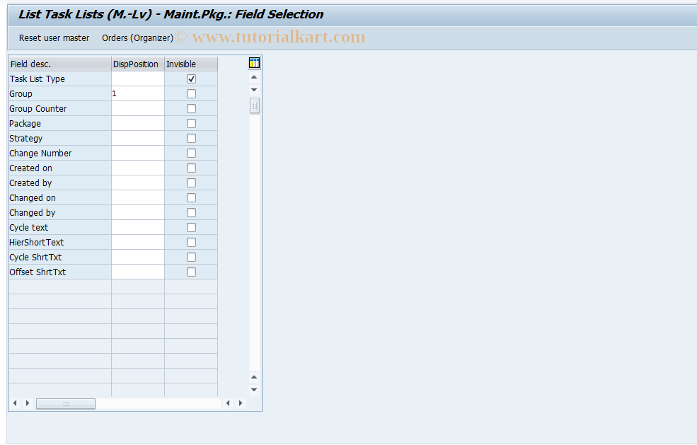 SAP TCode OIRZ - List Task Lists (M.-Lv) - Maintenance Pkg.