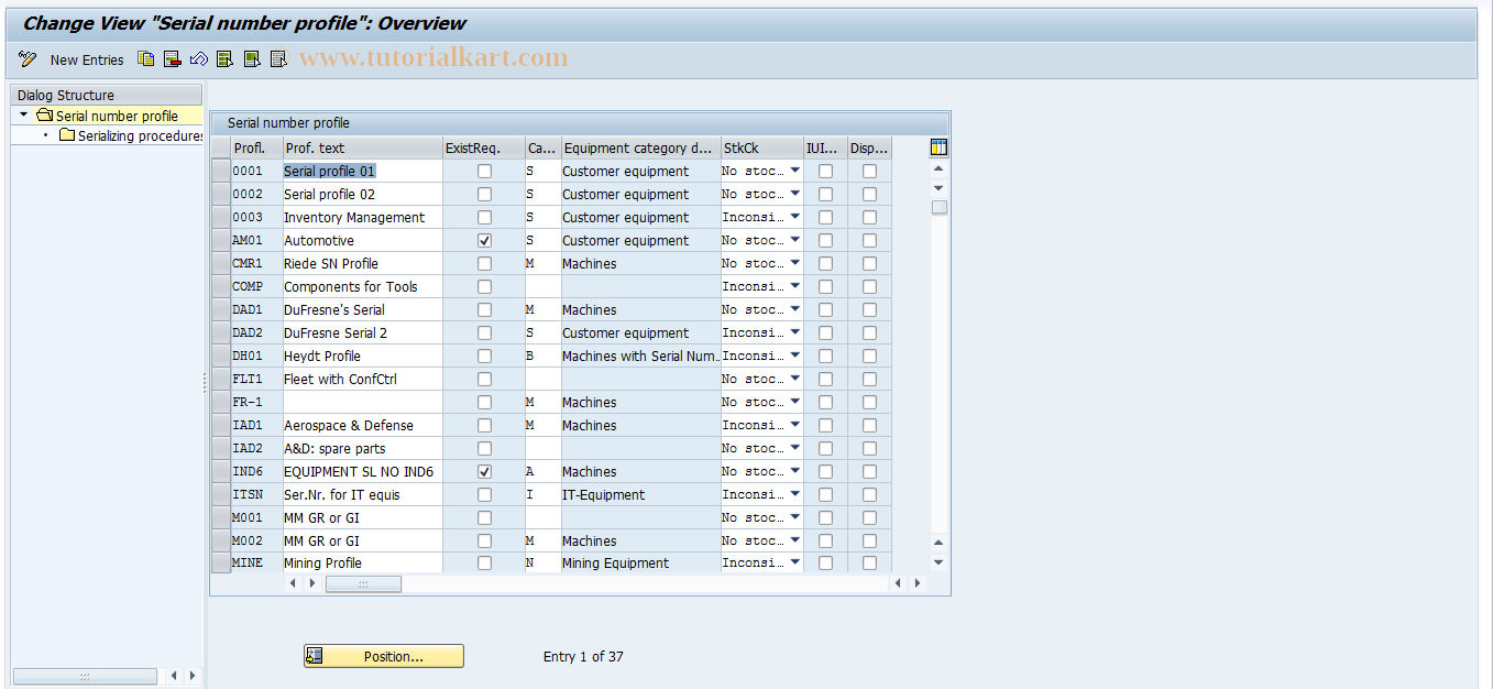 SAP TCode OIS2 - Maintain serial number profile