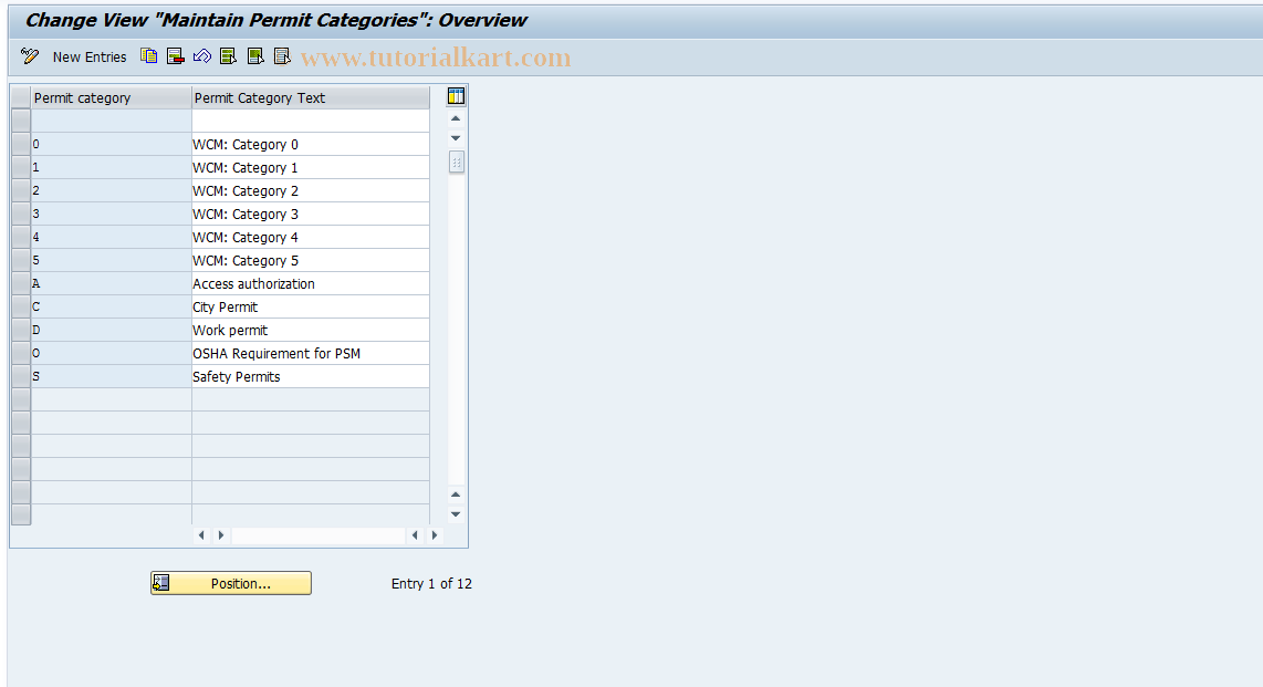 SAP TCode OIST - Maintain Permit Categories