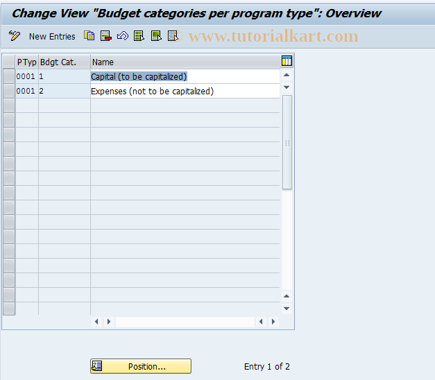 SAP TCode OIT8 - Budget categories