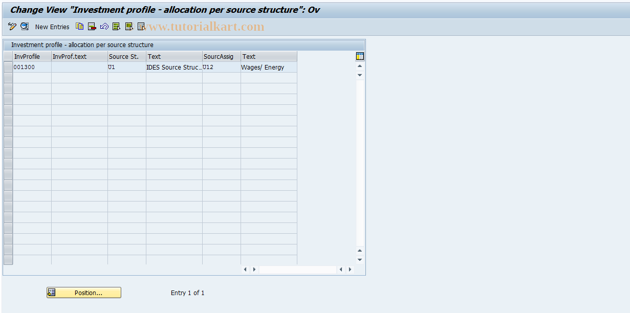 SAP TCode OITB - Invoice  Profile -  Asset under Construction (AuC)  per Source  Assignment 