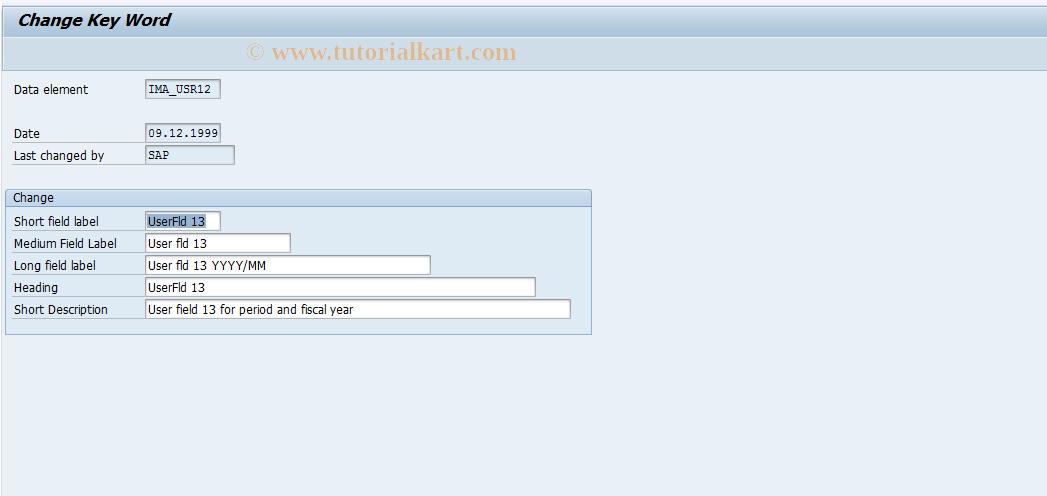 SAP TCode OITM13 - User name for user field 12