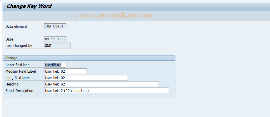 SAP TCode OITM2 - User name for user field 2