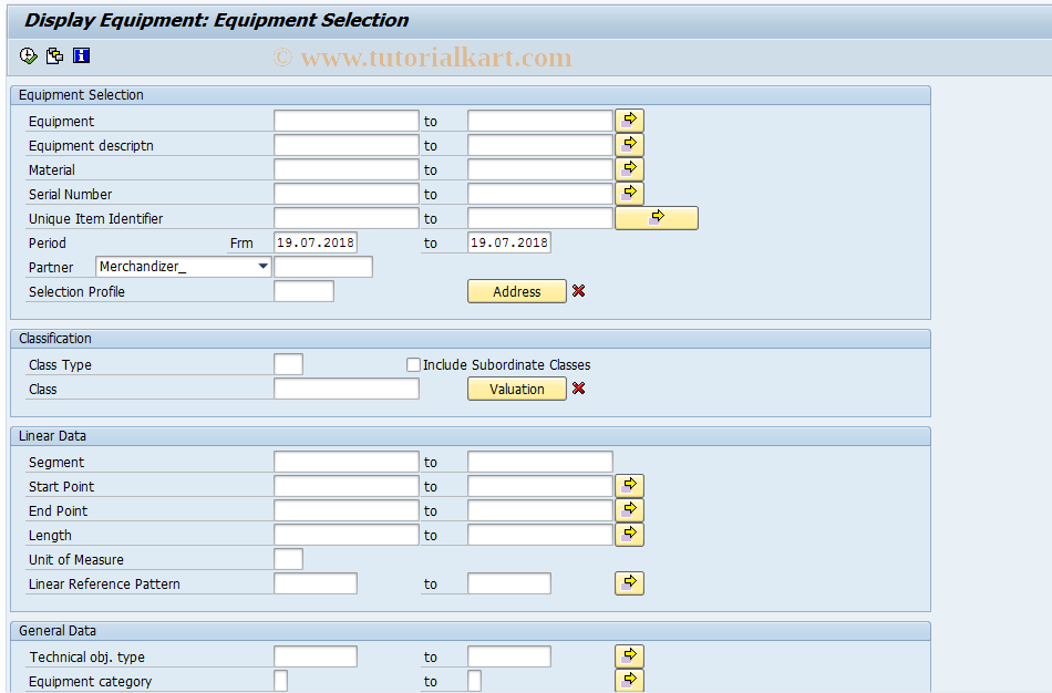 SAP TCode OIUB - Field Sel. Equipment Usage List