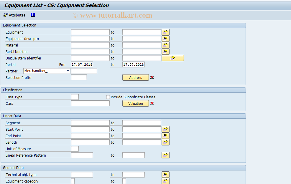 SAP TCode OIUC - Equipment List - CS