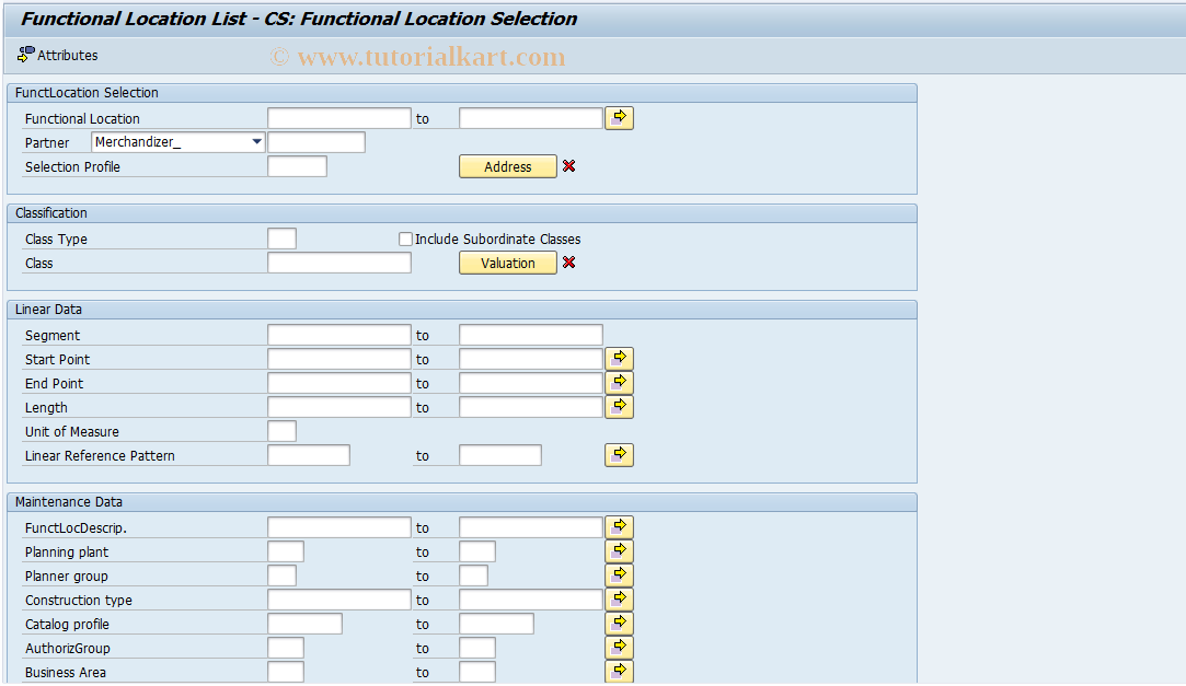SAP TCode OIUF - Functional Location List - CS