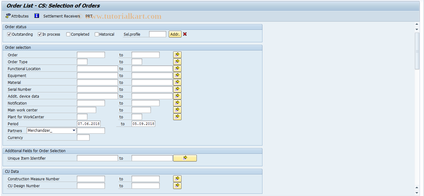 SAP TCode OIUI - Order List - CS