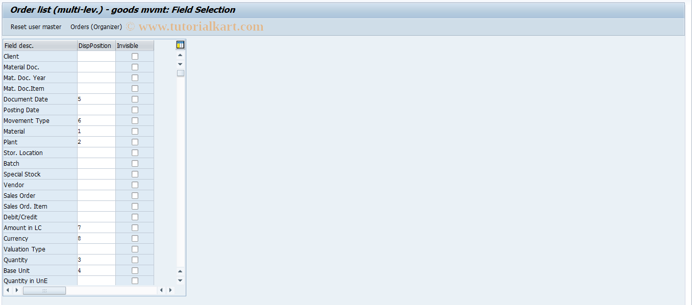 SAP TCode OIUK - Order list (multi-lev.) - goods movement