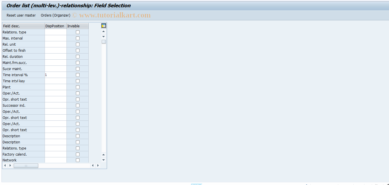 SAP TCode OIUL - Order list (multi-lev.)-relationship