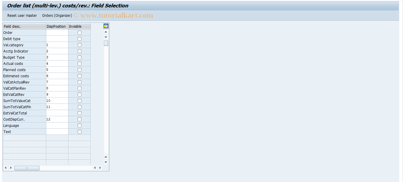 SAP TCode OIUN - Order list (multi-lev.) costs/rev.