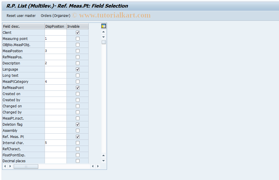 SAP TCode OIUOR - R.P. List (Multilev.)- Reference Meas.Pt