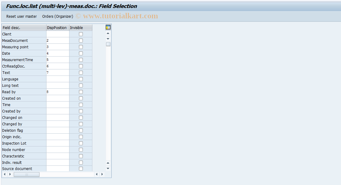 SAP TCode OIUP - Func.loc.list (multi-lev)-meas.doc.