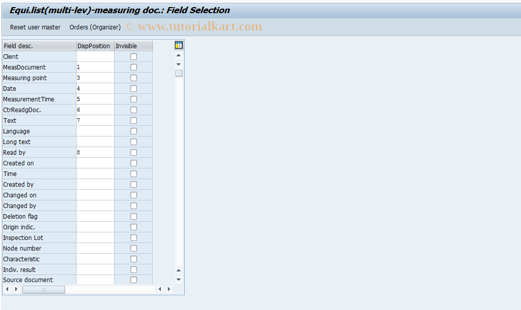SAP TCode OIUR - Equi.list(multi-lev)-measuring document