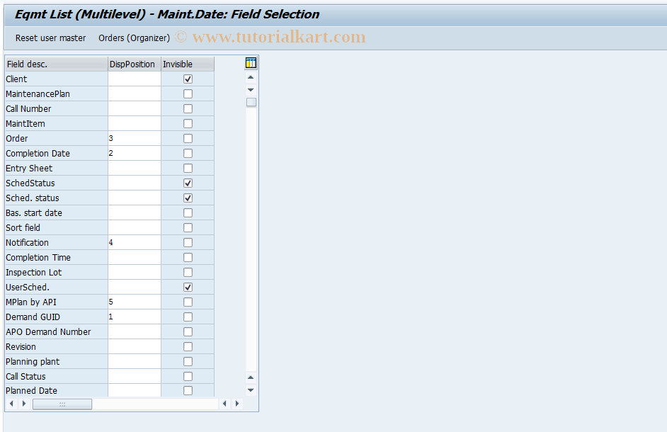 SAP TCode OIUX2 - Eqmt List (Multilevel) - Maintenance Date