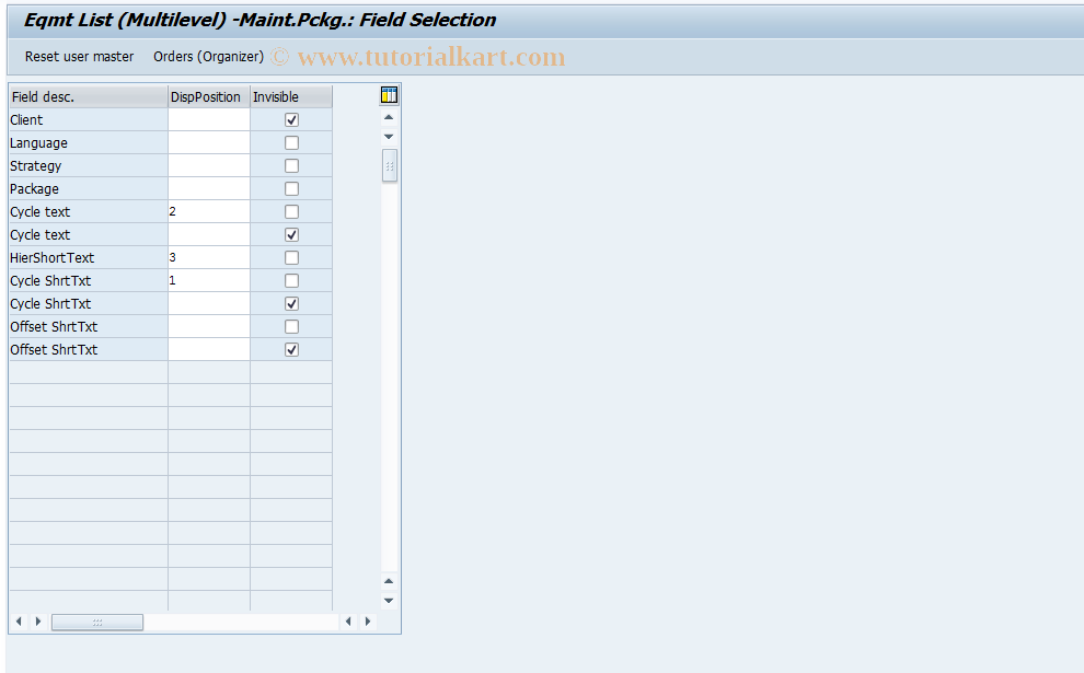 SAP TCode OIUX3 - Eqmt List (Multilevel) -Maintenance Pckg.