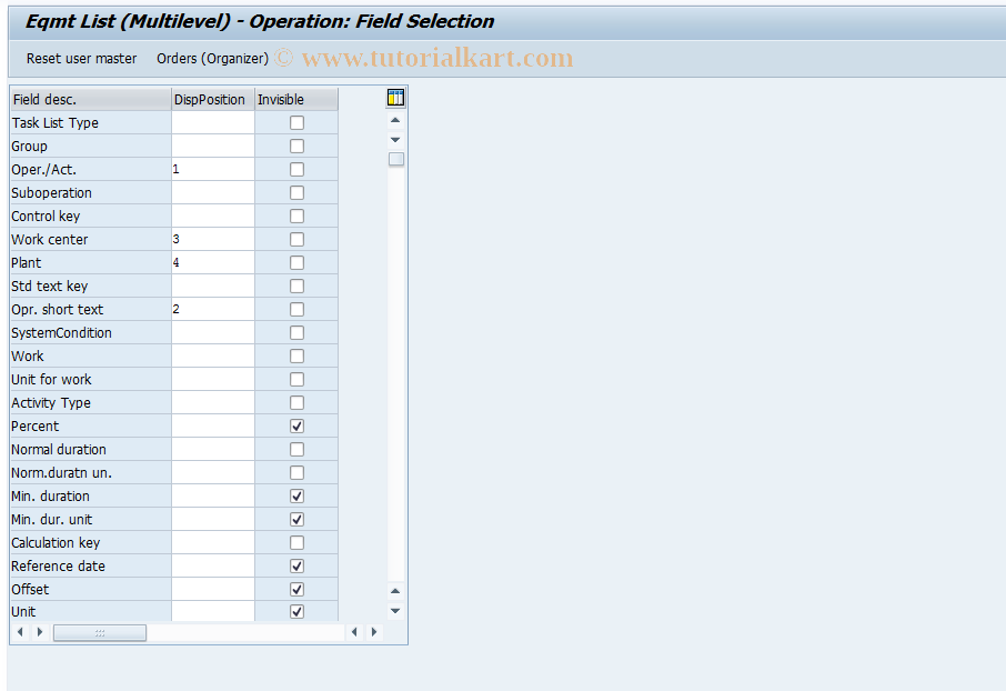 SAP TCode OIUX4 - Eqmt List (Multilevel) - Operation