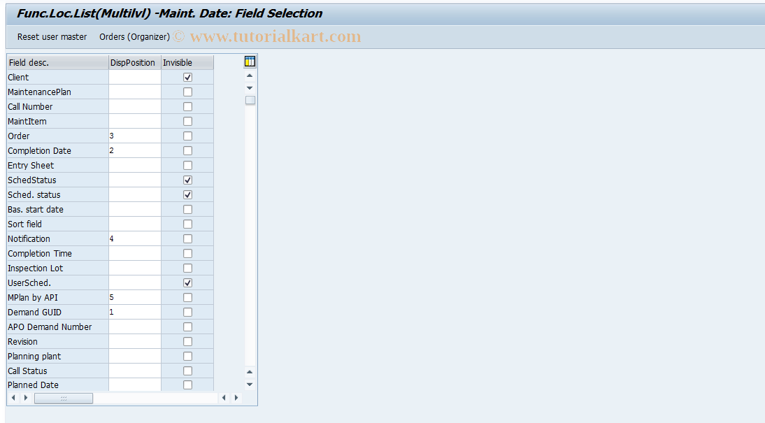 SAP TCode OIUX6 - Func.Location List(Multilvl) -Maintenance Date