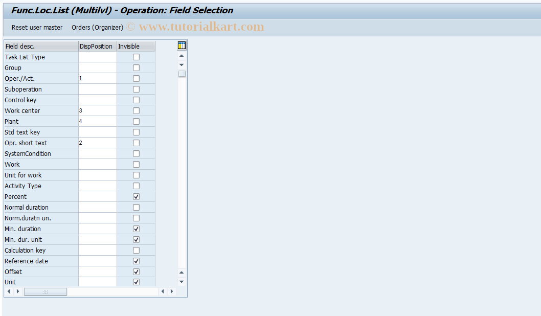 SAP TCode OIUX8 - Func.Location List (Multilvl) - Operation