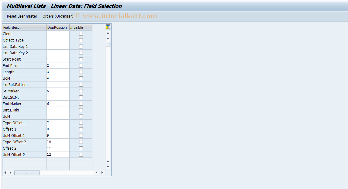 SAP TCode OIUXA - Multilevel Lists - Linear Data