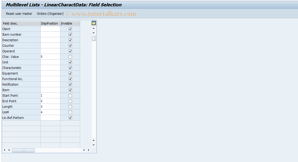 SAP TCode OIUXB - Multilevel Lists - LinearCharactData