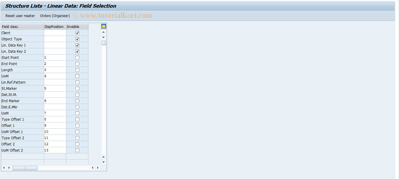 SAP TCode OIUXC - Structure Lists - Linear Data