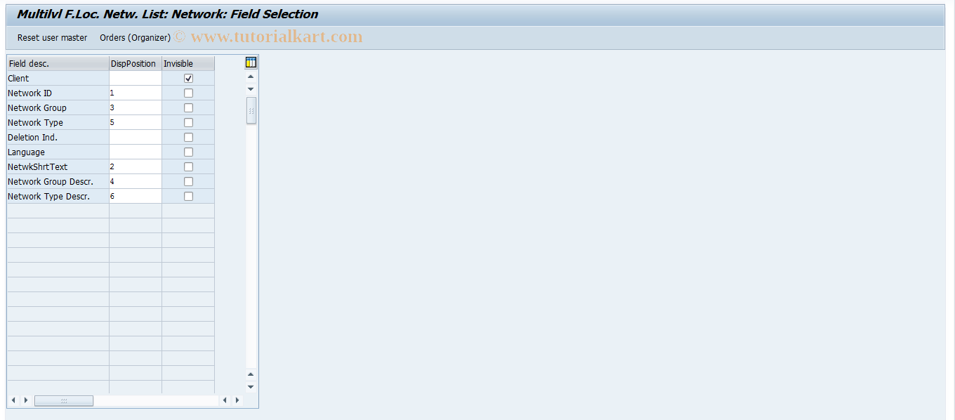 SAP TCode OIUXG - Multilvl F.Location Network List: Network