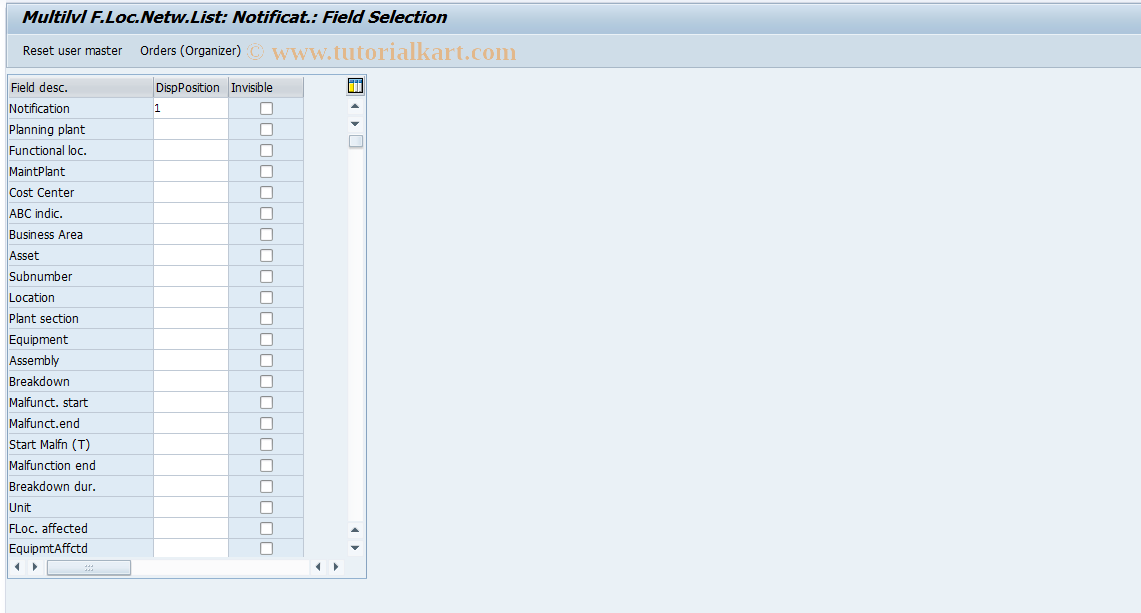 SAP TCode OIUXK - Multilvl F.Location Network List: Notificat.