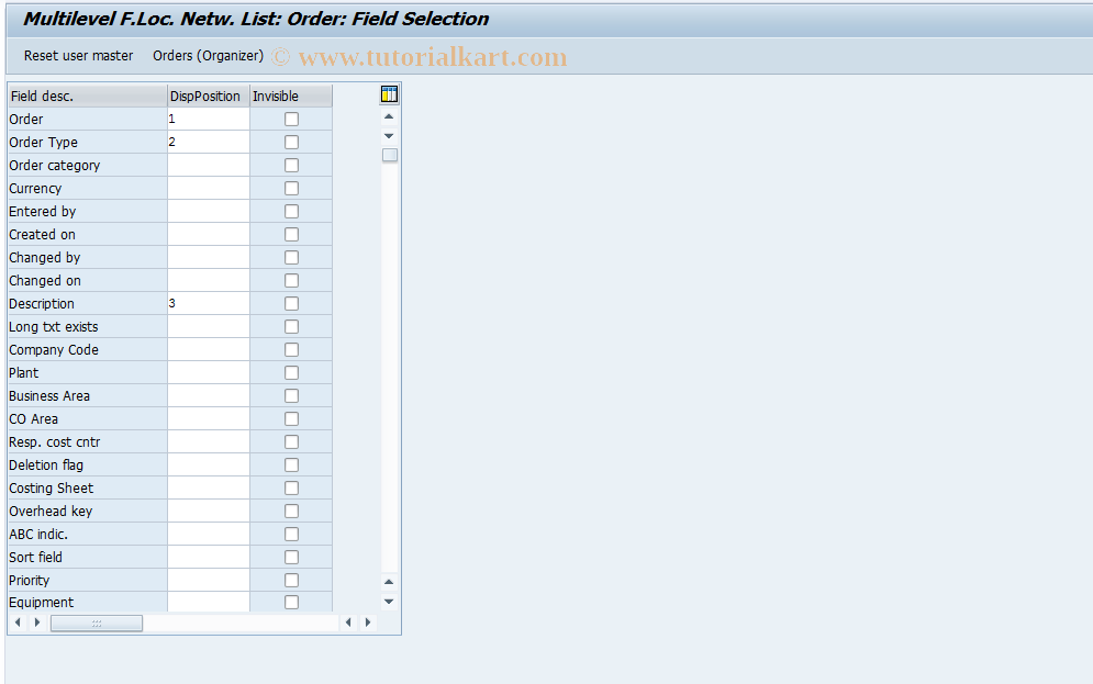 SAP TCode OIUXL - Multilevel F.Location Network List: Order