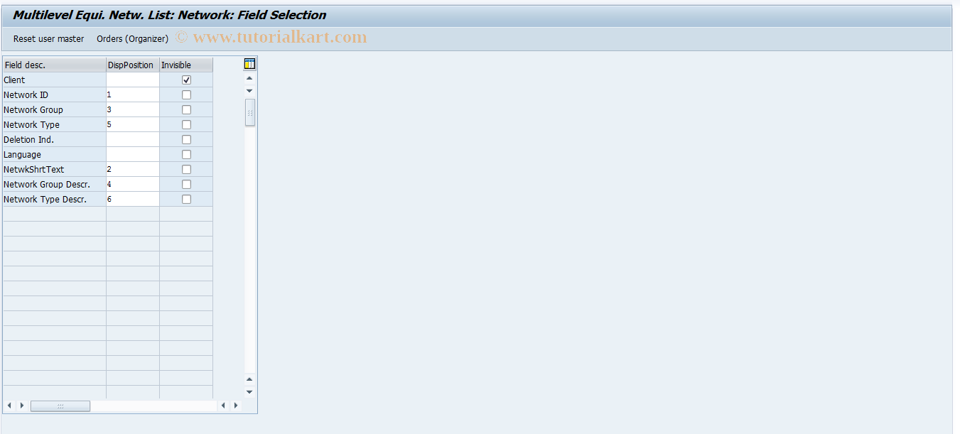 SAP TCode OIUXO - Multilevel Equi. Network List: Network