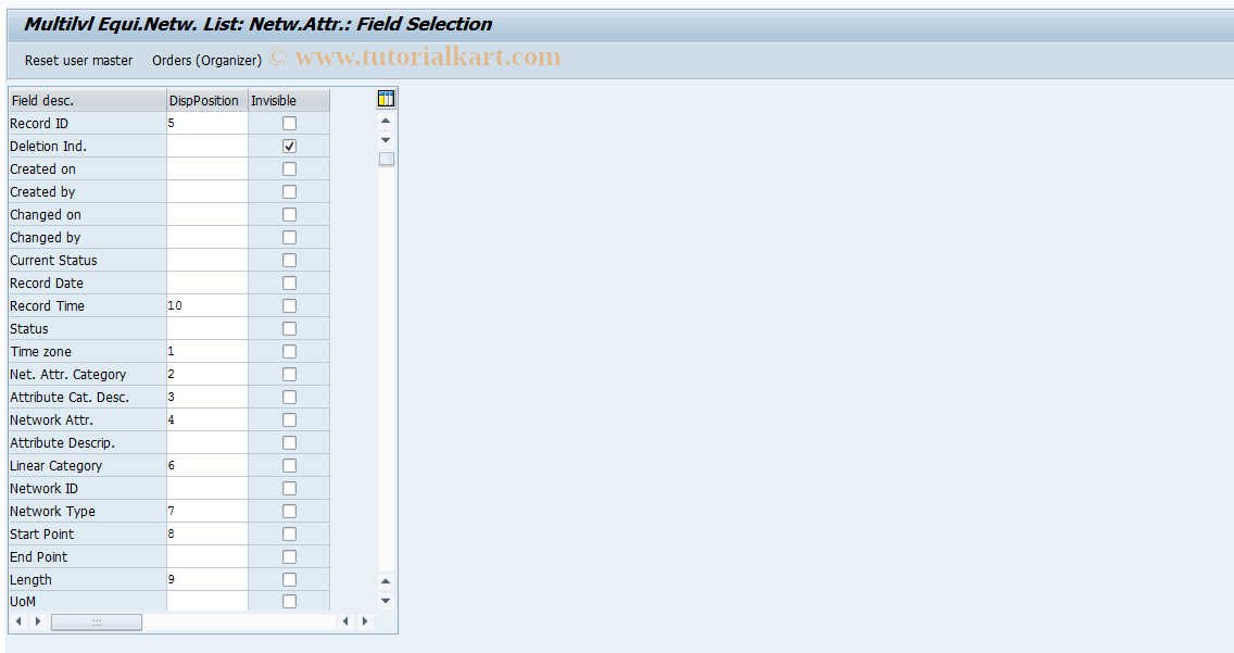 SAP TCode OIUXP - Multilvl Equi. Network List: Network Attr.